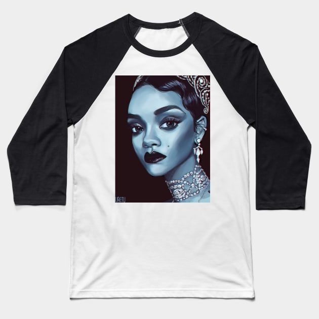 Blue RiRi Baseball T-Shirt by VactuART